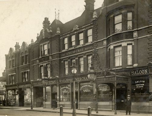 old photo of the exterior of the Spread Eagle pub