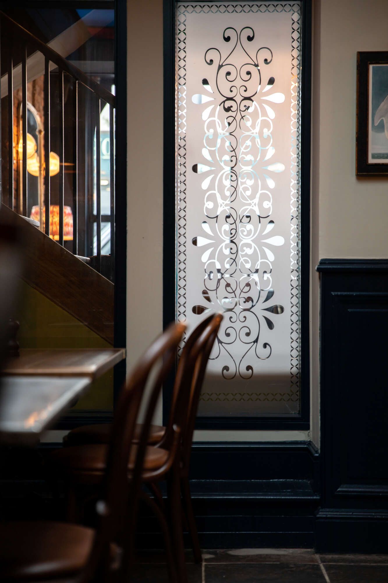 semi frosted window with decorative pattern