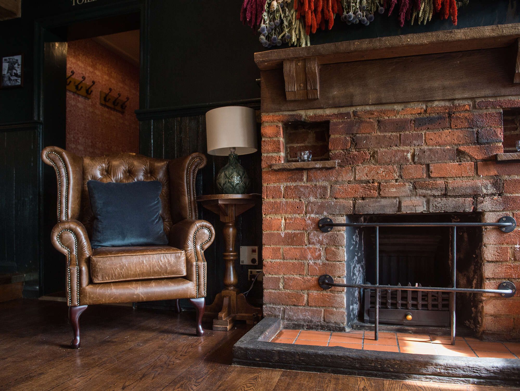 Fireplace in the historic Bear pub in Cobham