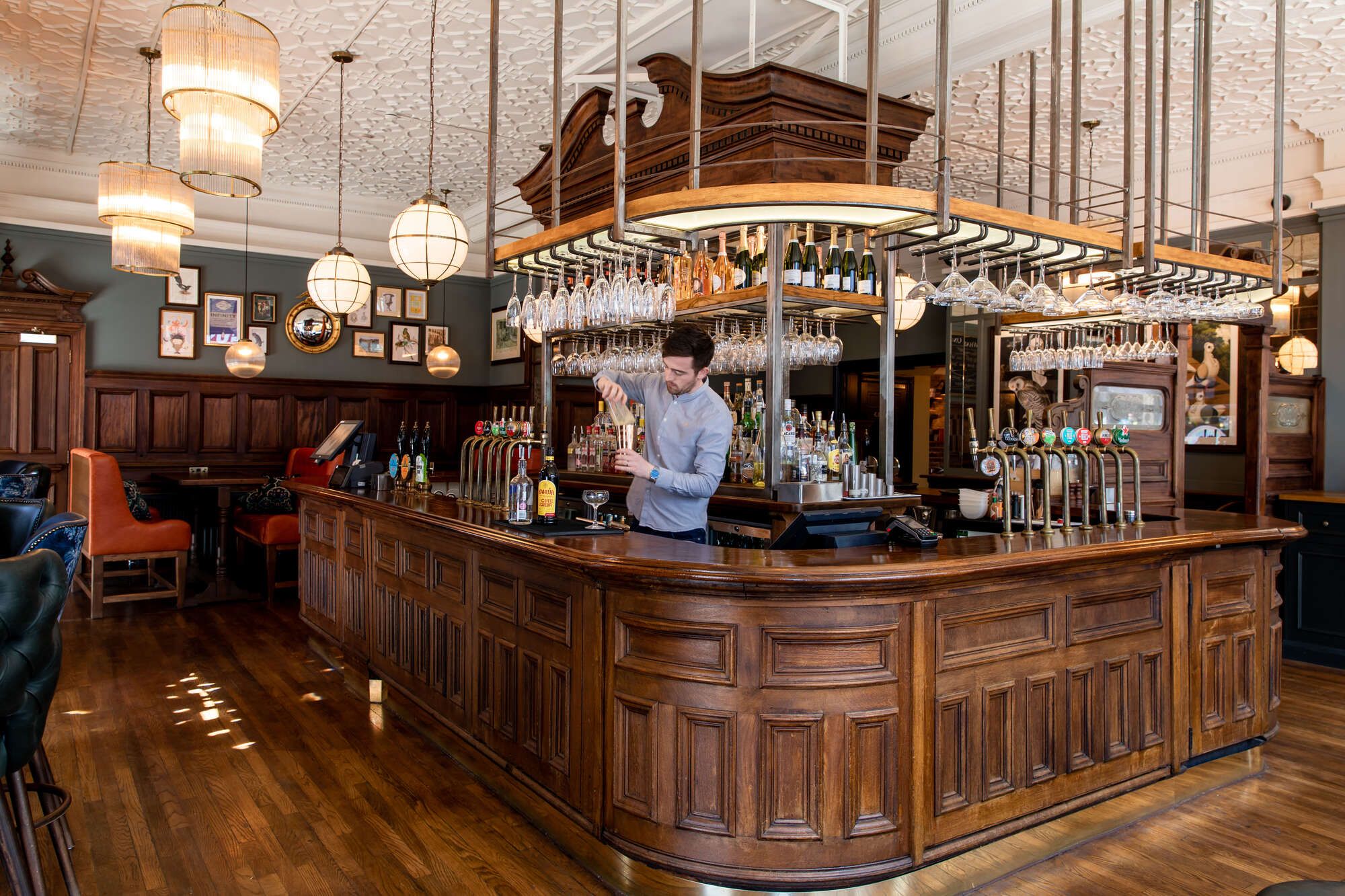 the downstairs wood panelled bar