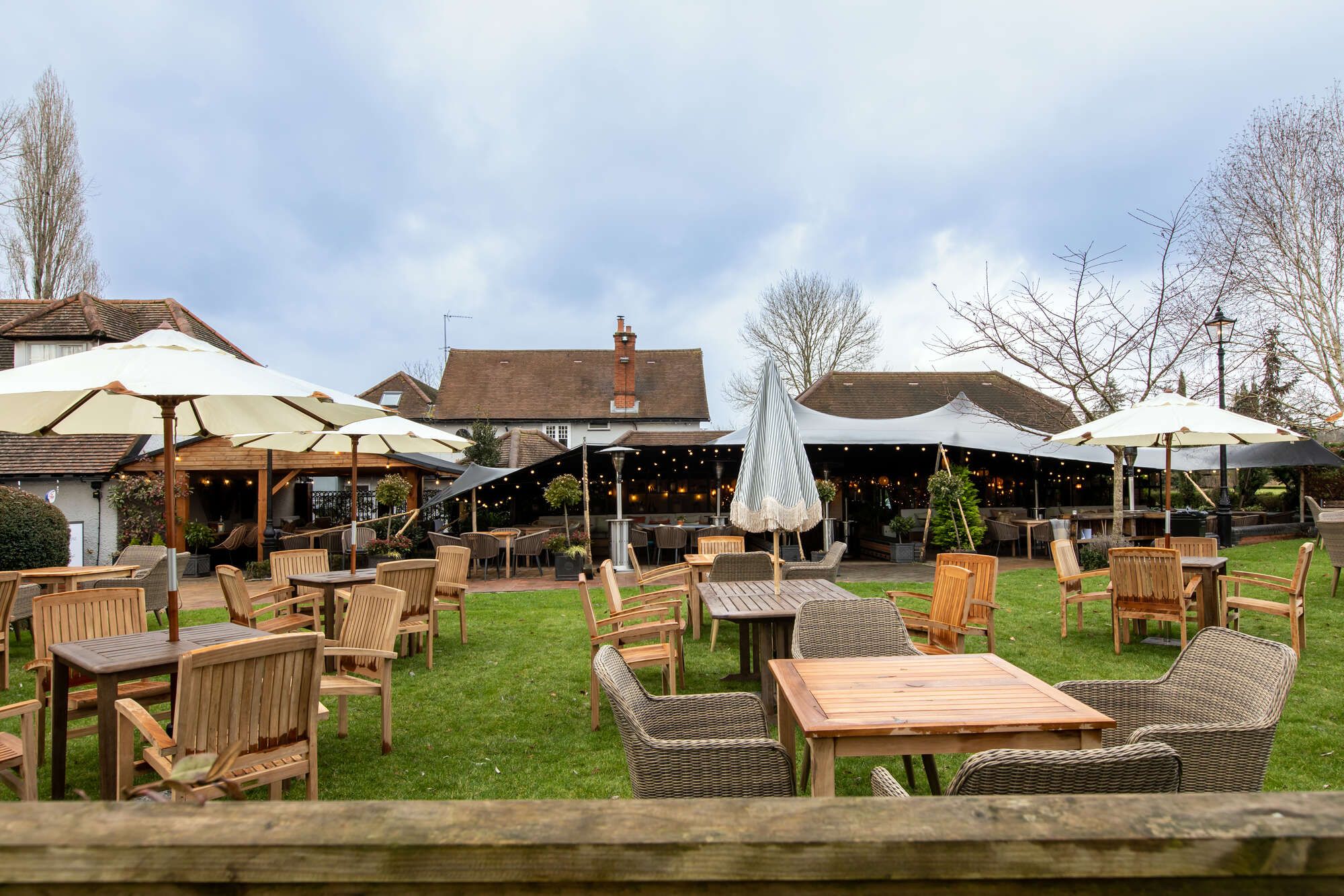 Lawned area in Half Moon pub garden