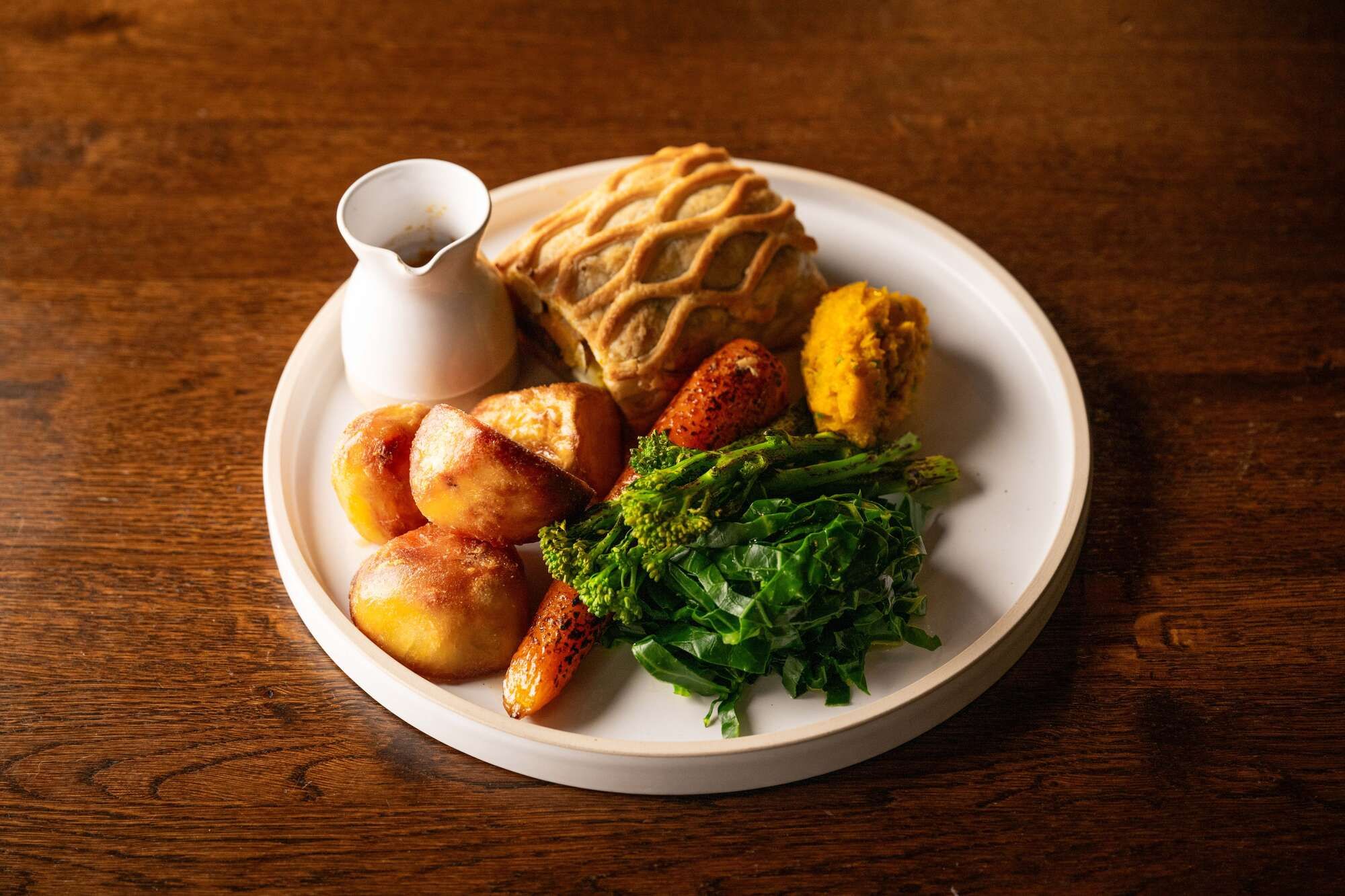 Chestnut mushroom, Cheltenham beetroot & pistachio Wellington